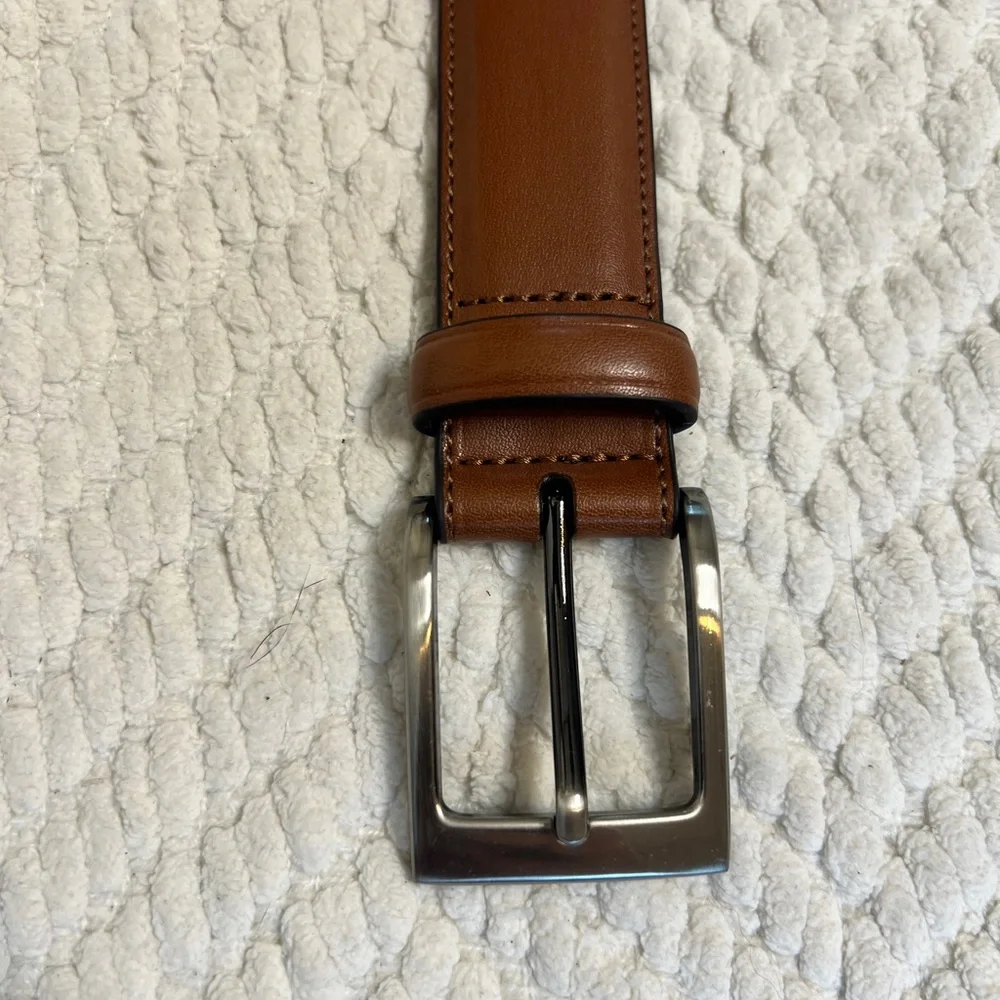 Perry Ellis Brown Leather Belt with Silver Buckle, 34 - Picture 2 of 4